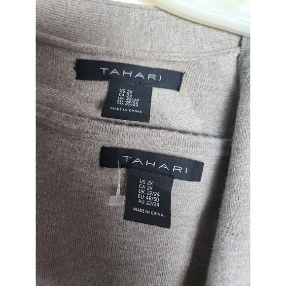 Tahari Women Taupe Beige & Grey "Grandpa" Cardigan/Top Sweater Set size 2X - Picture 5 of 11